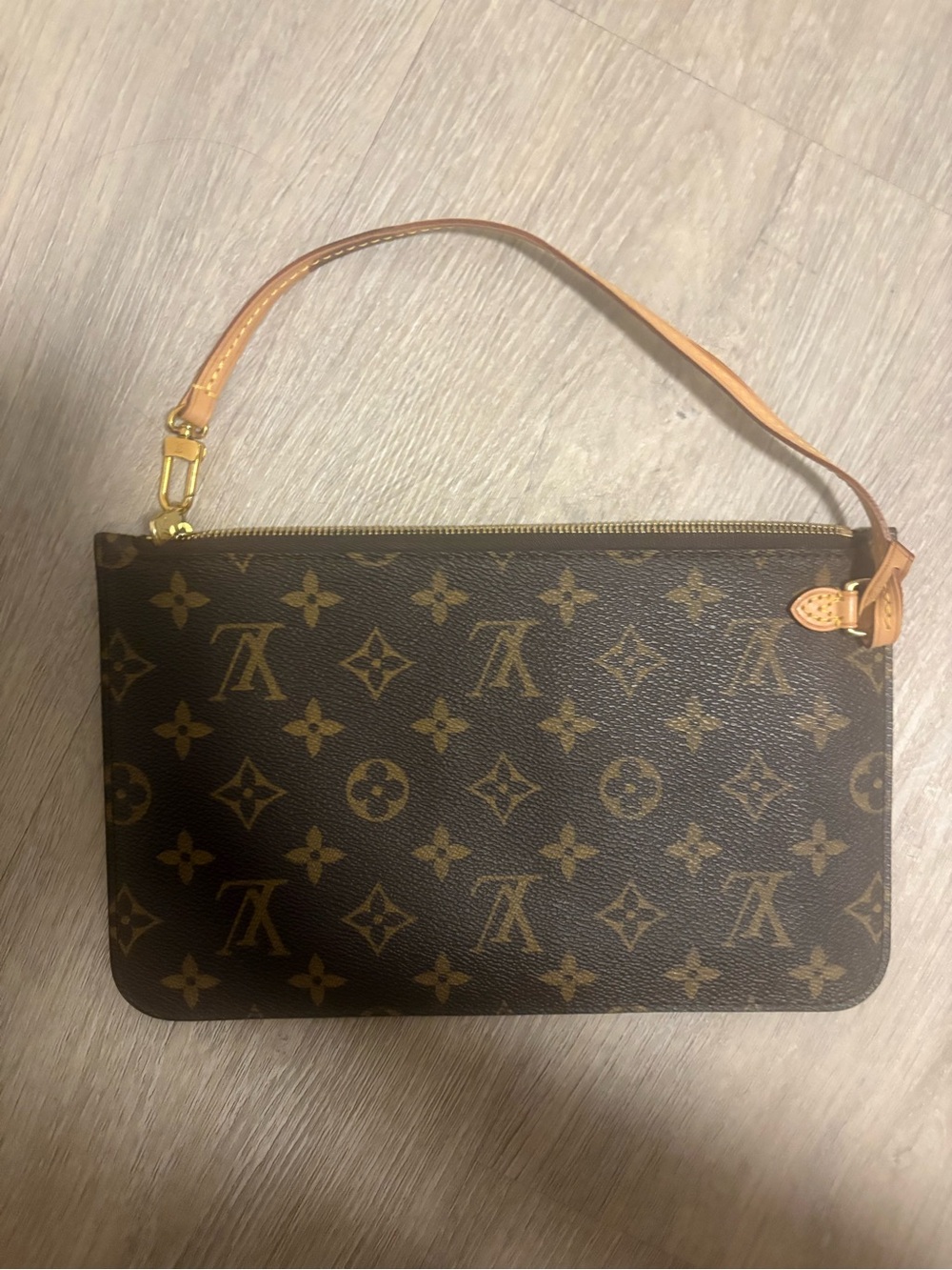 Louis Vuitton Brown Monogram Canvas Wristlet Pouch with Vachetta Strap
